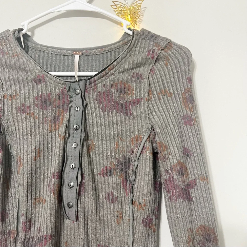 Free People Grey Layer Me Henley Blouse